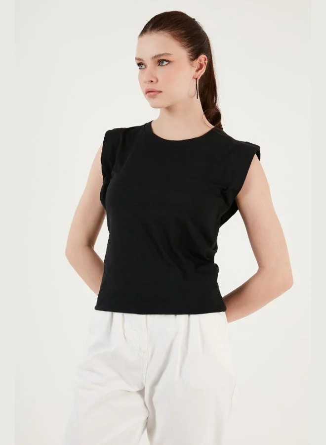 ليلا تيشيرت قطن بدون أكمام بياقة دائرية للنساء